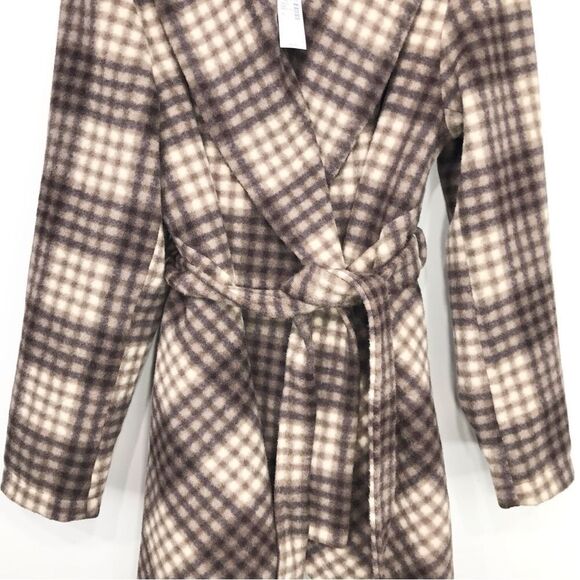 Maurices Brown Cream Plaid Drape Wrap Jacket NEW - Picture 3 of 16